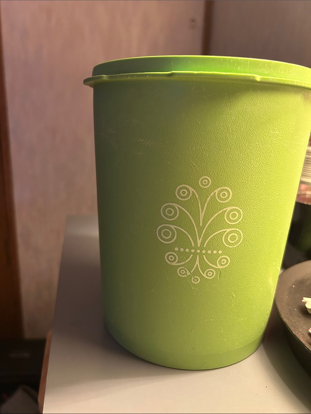 two vintage Green Decorative Plastic Container with White Motif